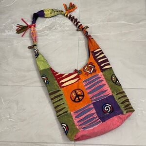 Colorful Patchwork Hobo Shoulder Sling Bag Handmade Nepal Boho